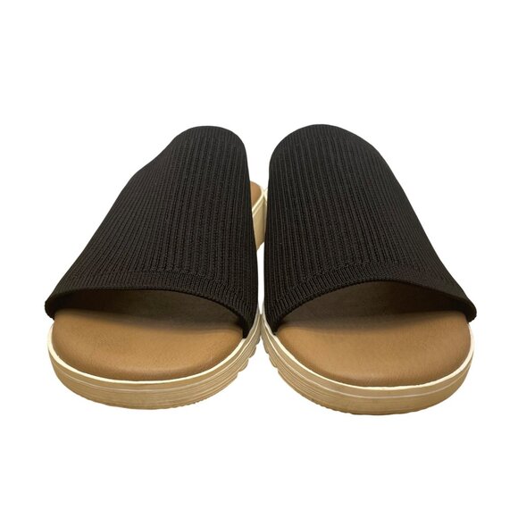 Kensie Womens Black Knit Open-Toe Lightweight Ribbed Wedge Slide Sandals Size 8 - Picture 2 of 6